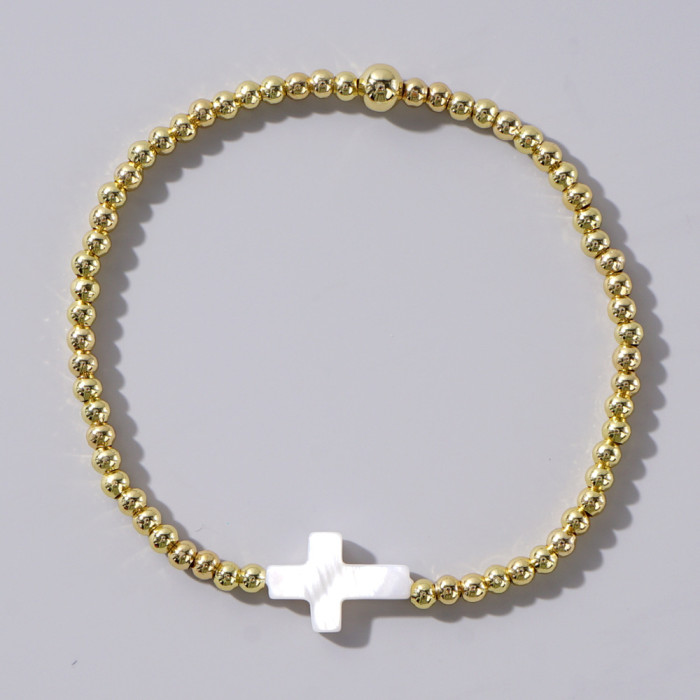 Hot Selling Style Layered Bracelet Shell Cross Gold Bead String Design Personality Light Luxury High-End Bracelet for...