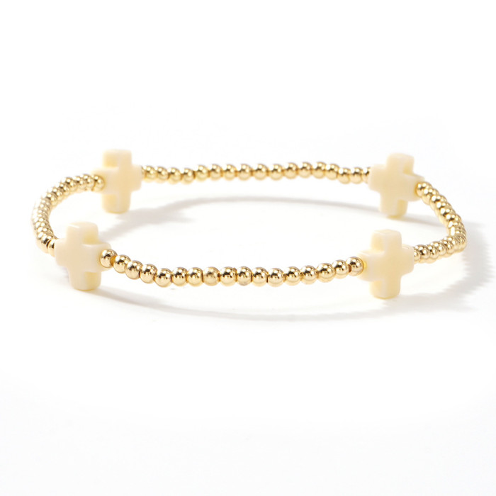 Amazon Fashion Colorful Cross Gold Bead Bracelet Set Geometric Bracelet Jewelry for Women Trendy