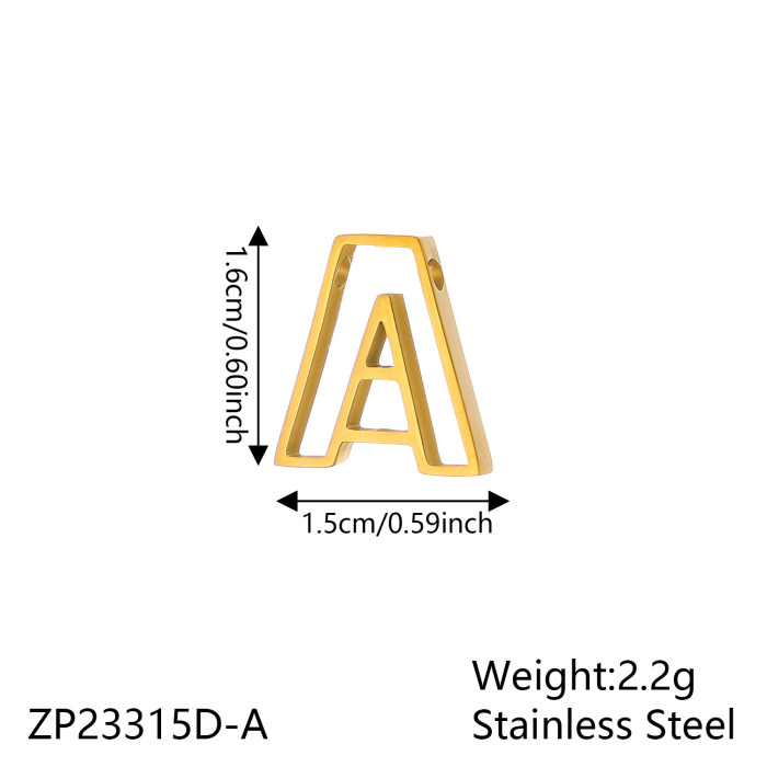 26 Letter Hollow Stainless Steel Initial Pendant Light Luxury High-End DIY Accessories Jewelry Wholesale, Necklaces