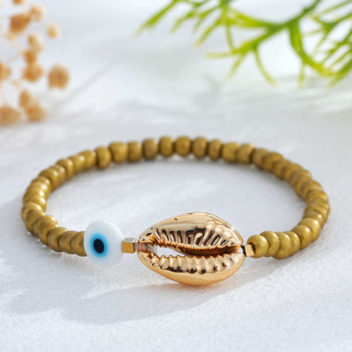 Bohemian Style Gold Shell Beaded Devil's Eye Bracelet Trendy Hot-Selling Light Luxury Versatile Essential