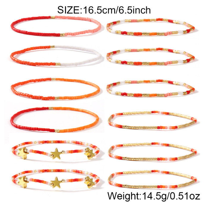 Summer Hot Dopamine Outfit Essential Bracelet for Women Niche Design Five-Pointed Star Colorful Beaded Hand Jewelry