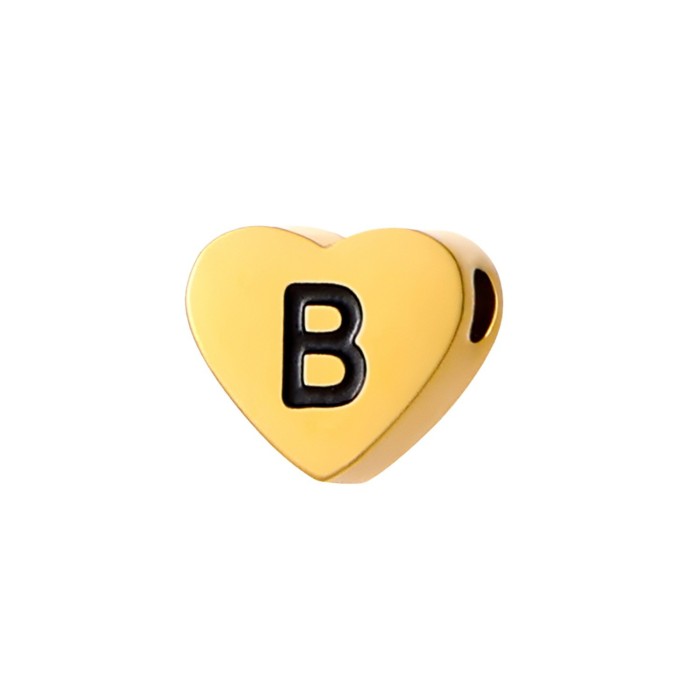 Heart Black 26 Letters Peach Heart Perforated Titanium Steel Vacuum Plating Matte Mirror Cross-Border DIY Jewelry Accessories