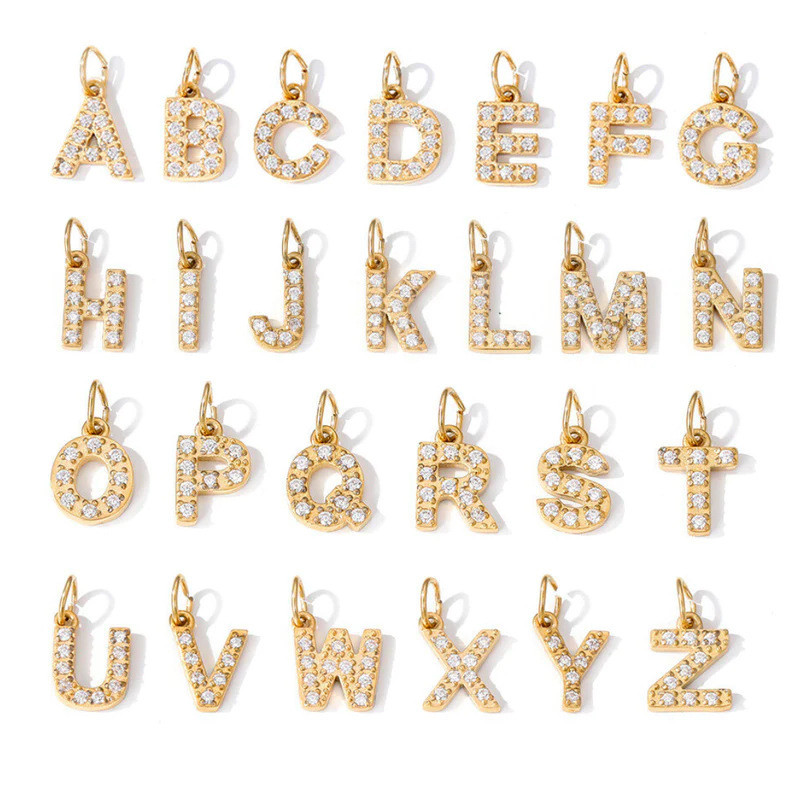 Micro Paved Full Diamond 26 Alphabet Double Circle Pendant Necklace Earrings Pendant Pendant Titanium Steel CNC Inlaid Diamond Zircon Alphabet