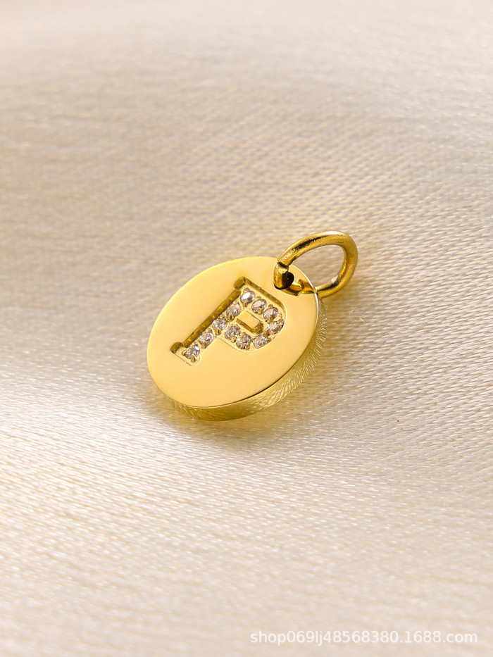 Cross-Border Hot-Selling Fashion Simple Light Luxury Versatile 14K Round Pendant with Diamond-Studded Letter Pendant Accessories for Daily Wear