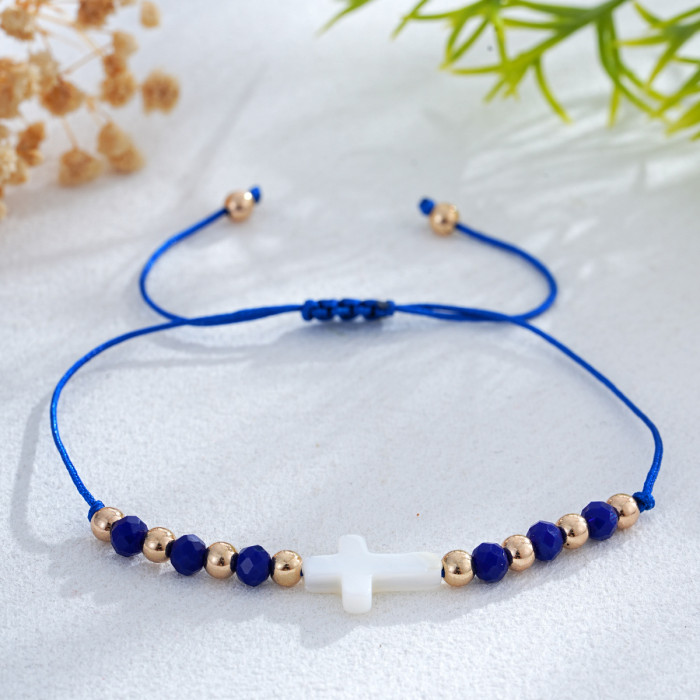 2025 Hot-Selling Cross Shell Crystal Rainbow Beaded Bracelet INS Style Layered Bracelet