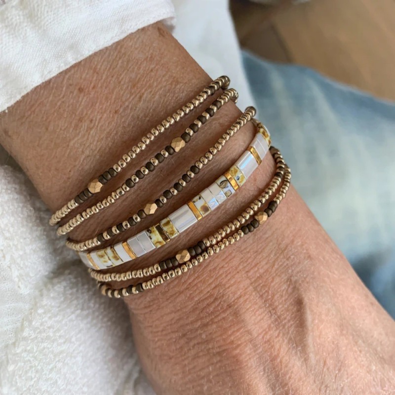 2025 New Fashion European and American Style Multi-layer Beaded Bracelet for Women Ins Style Layered Metal Bead Tila Bracelet