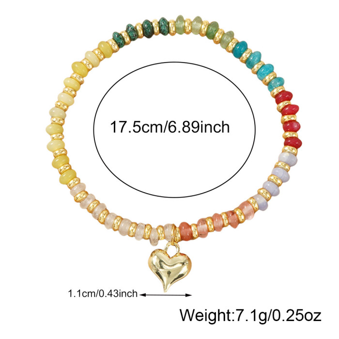 Cross-Border Hot Selling Bohemian Style Natural Stone Bracelet Commuting Versatile Colorful Heart Beaded Crystal Elastic Bracelet