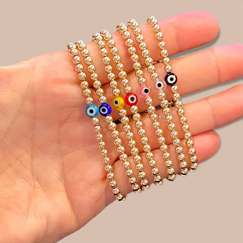Cross-Border Demon Eye Copper Bead Bracelet Simple Personality Light Luxury Handmade Beaded Couple Bracelet Women's Niche Jewelry