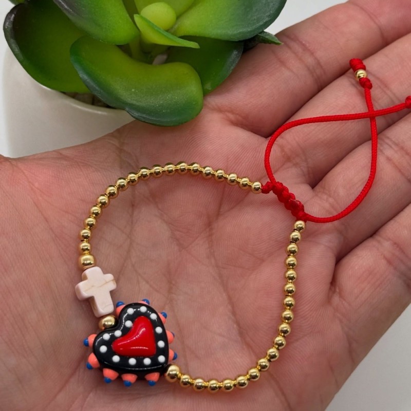 2025 European and American Style Cross-Border New Trendy Colorful Cross Heart Bracelet Gold Beads Light Luxury Fashionable Elegant Jewelry