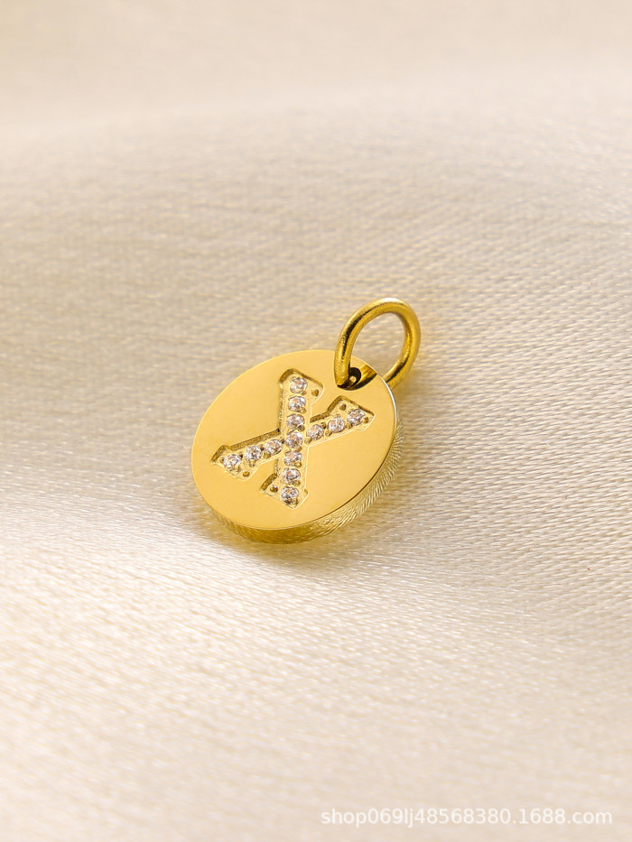 Cross-Border Hot-Selling Fashion Simple Light Luxury Versatile 14K Round Pendant with Diamond-Studded Letter Pendant Accessories for Daily Wear
