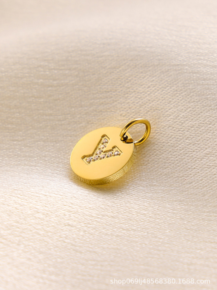 Cross-Border Hot-Selling Fashion Simple Light Luxury Versatile 14K Round Pendant with Diamond-Studded Letter Pendant Accessories for Daily Wear