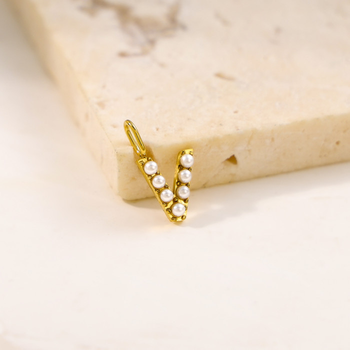 Cross-Border Hot Selling Stainless Steel Letter Inlaid Pearl Accessories Unique Niche Design Imitation Pearl Jewelry Wholesale
