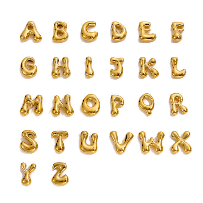 Cross-Border Golden Glossy Balloon Bubble Chubby Q Version Cute DIY 26 English Alphabet Pendant Necklace Accessories