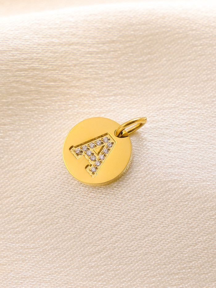 Cross-Border Hot-Selling Fashion Simple Light Luxury Versatile 14K Round Pendant with Diamond-Studded Letter Pendant Accessories for Daily Wear