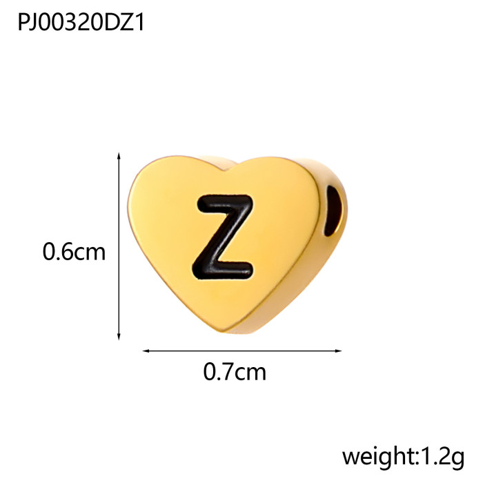 Heart Black 26 Letters Peach Heart Perforated Titanium Steel Vacuum Plating Matte Mirror Cross-Border DIY Jewelry Accessories