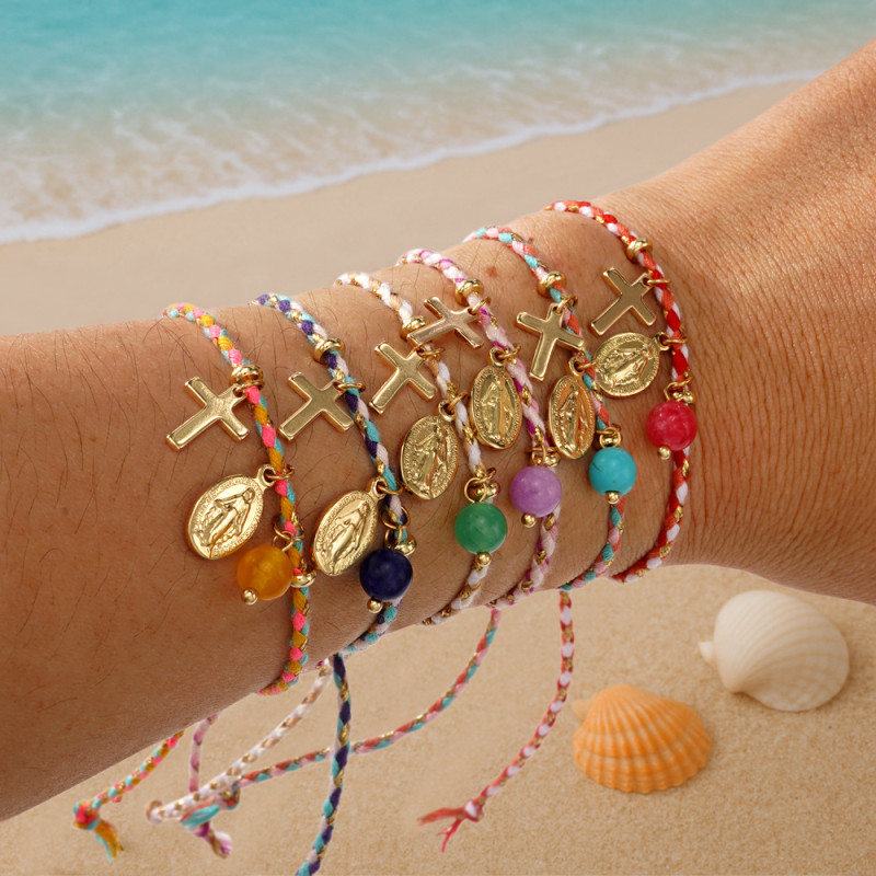 Cross-border Hot-selling Cross Virgin Mary Pendant Rainbow Color Bracelet Fashion Niche Design Bracelet for Women Wholesale