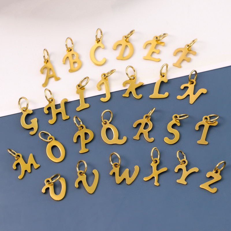 European and American Cross-Border Hot Selling Simple Smooth Stainless Steel 26 English Alphabet Pendant Titanium Steel DIY Jewelry Accessories Wholesale