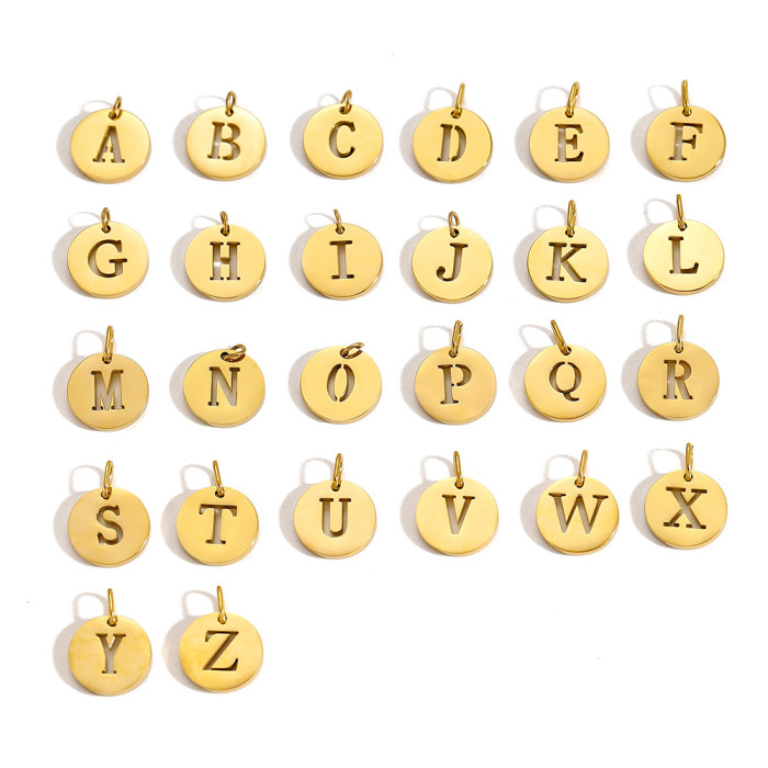 Baita Trendy Stainless Steel Round Plate 26 Letters Hollow Letters DIY Pendant Accessories Wholesale, Necklaces