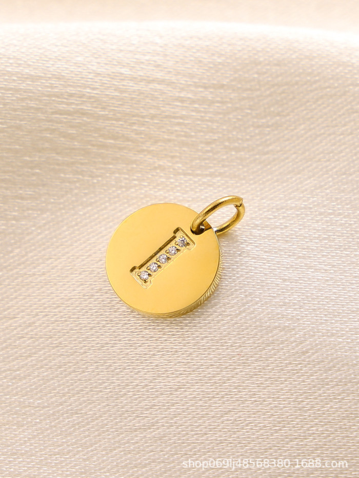 Cross-Border Hot-Selling Fashion Simple Light Luxury Versatile 14K Round Pendant with Diamond-Studded Letter Pendant Accessories for Daily Wear