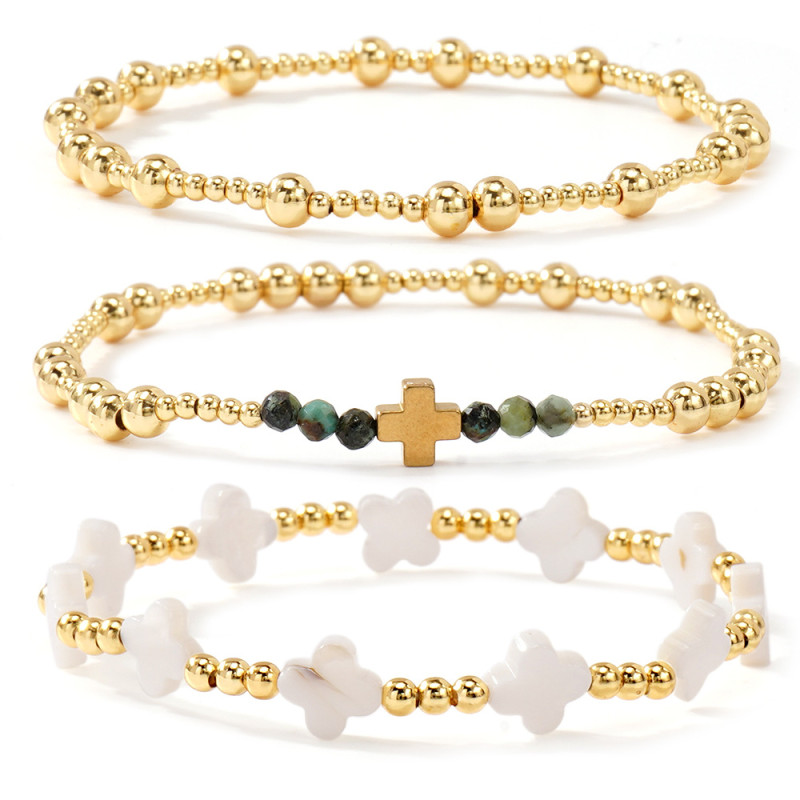 Amazon Cross-Border Cross Four-Leaf Clover Gold Bead Elastic Bracelet Simple Niche Design Jewelry