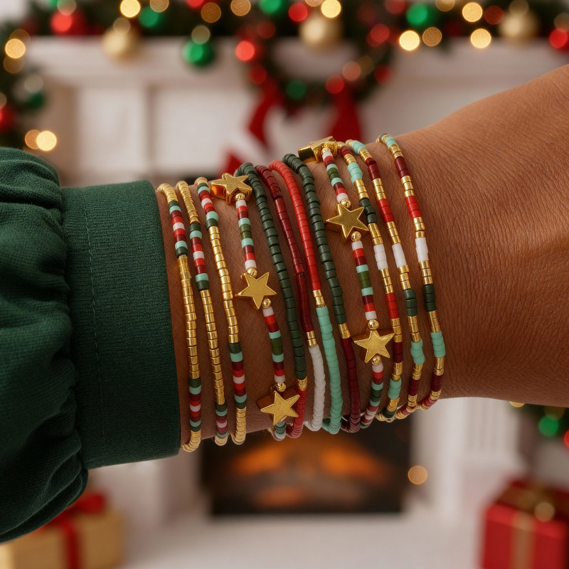 Christmas Five-Pointed Star Bracelet 12-Piece Set European and American Cross-Border Style Essential Holiday Accessories