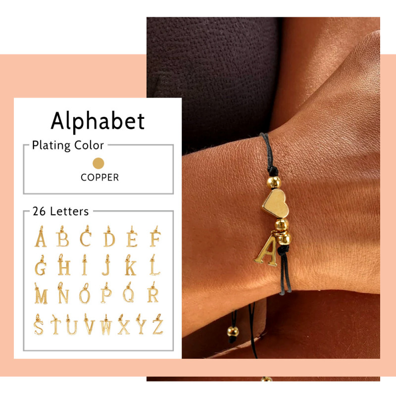 Cross-Border Hot Selling European and American Light Luxury Style! Black Rope Handmade Braided Copper Bead Bracelet, Inlaid with Horizontal Hole Copper Heart and Copper Letters
