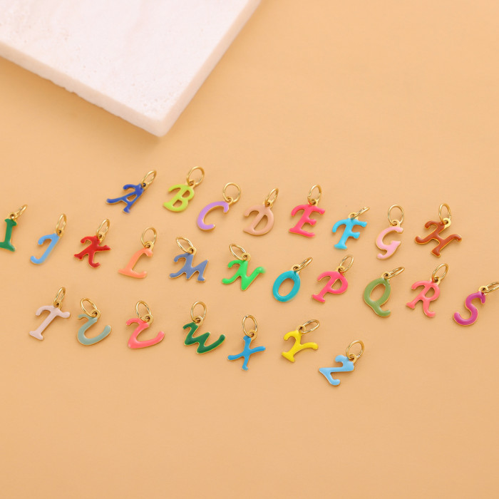 Hot-Selling Colorful 26 English Letter Pendant Oil-Drip Titanium Steel Vacuum Electroplating Accessories DIY Accessor...