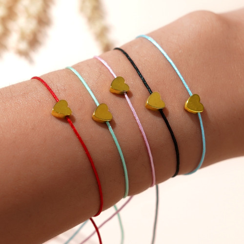 Niche Simple Heart Red Rope Bracelet Personality Artistic Student Couple Bracelet Gold-Plated Black Gallstone Small Bracelet Wholesale