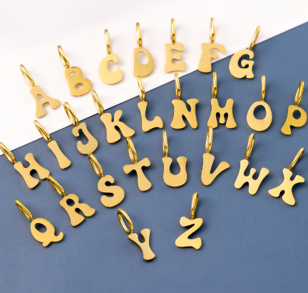 Cross-Border Amazon Stainless Steel 26 English Fat Body Letter Pendant Gold-Plated DIY Necklace Earring Accessories Wholesale