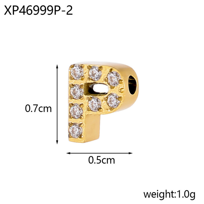 Hot Selling Micro Pave Full Diamond Piercing Stainless Steel Titanium Steel 26 Diamond Letter Accessories Single Pendant DIY Zircon Accessories