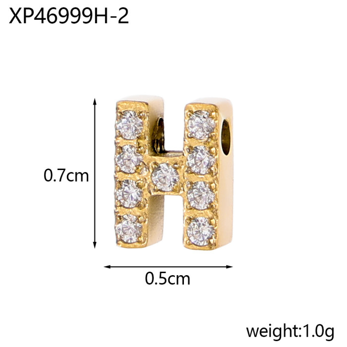 Hot Selling Micro Pave Full Diamond Piercing Stainless Steel Titanium Steel 26 Diamond Letter Accessories Single Pendant DIY Zircon Accessories