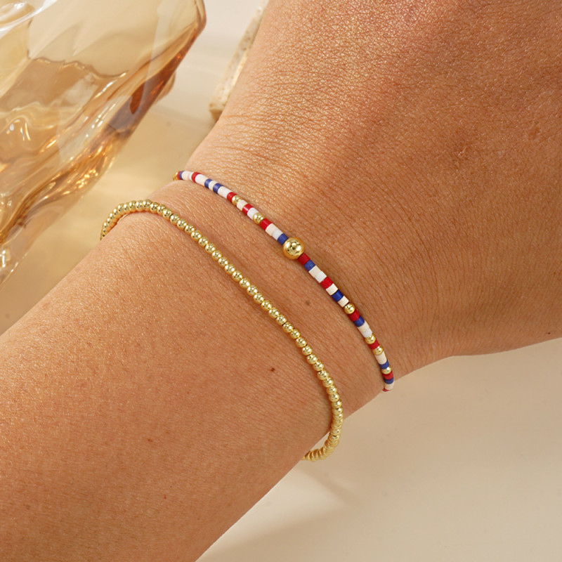 Cross-Border Ins Style Hot-Selling Small Gold Beads Thin Chain Red Blue White Beaded Bracelet Fashionable Simple Must-Have Jewelry Bracelet