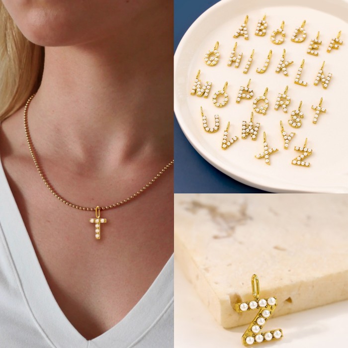 Cross-Border Hot Selling Stainless Steel Letter Inlaid Pearl Accessories Unique Niche Design Imitation Pearl Jewelry Wholesale