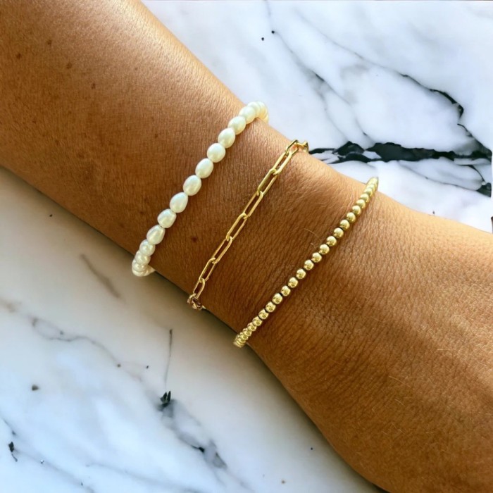 Fashion Simple Niche Metal Chain Imitation Pearl Bracelet for Women Style Ins Internet Celebrity Same Style Layered J...
