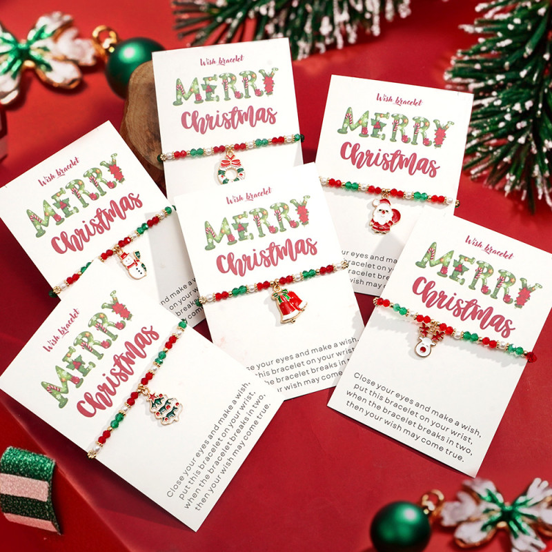Christmas Series Soft Clay Bracelet Santa Claus Reindeer Bell Christmas Tree Bracelet Set Factory Direct Sale