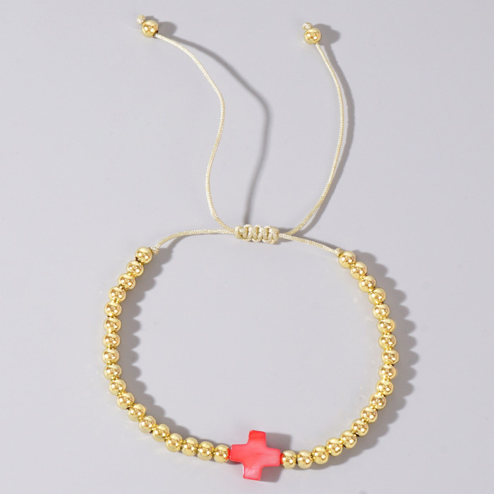 2025 New Niche Design Shell Cross Beaded Bracelet European and American Style Adjustable Women's Bracelet Cross-Border