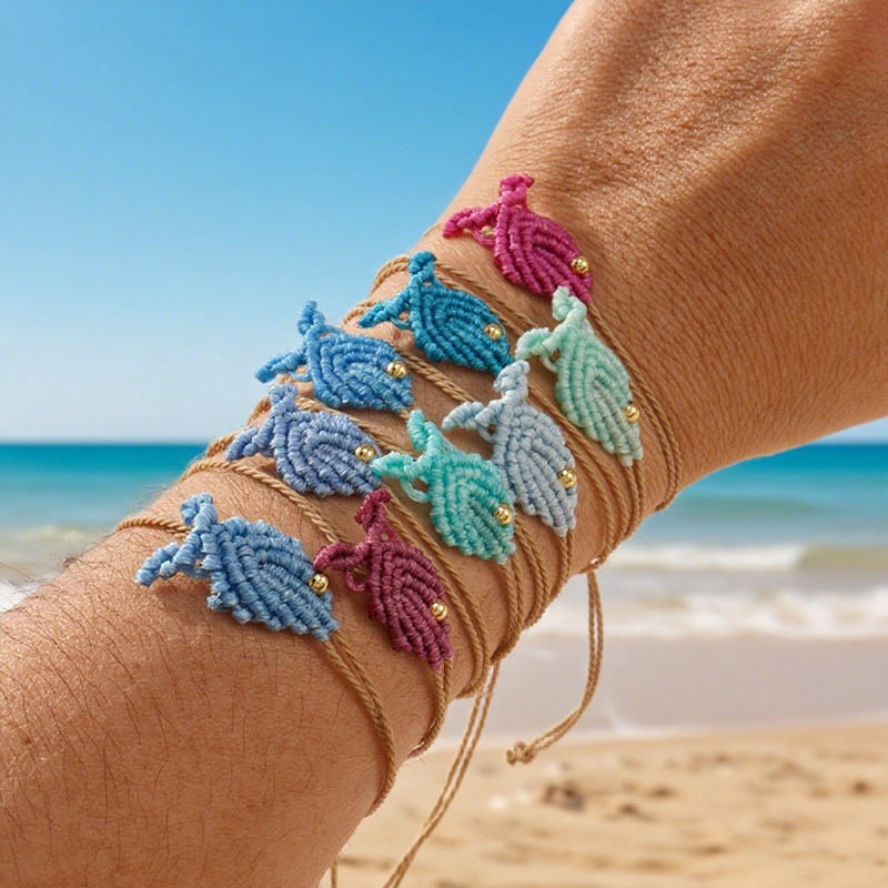 Ins Niche Ethnic Style Wax Thread Bracelet Colorful Rope Braided Small Fish Shape Adjustable for Women Best Friend Handmade Jewelry