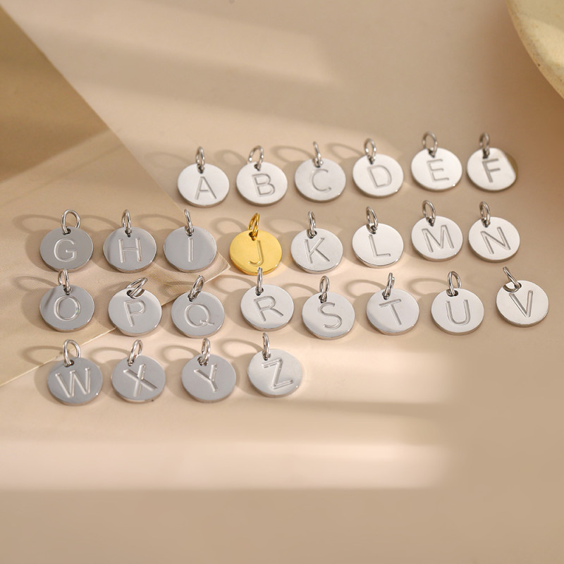 European and American Cross-Border Hot Selling Stainless Steel Letter Accessories A-Z Initial Pendant Handmade DIY Letter Accessories Jewelry Wholesale