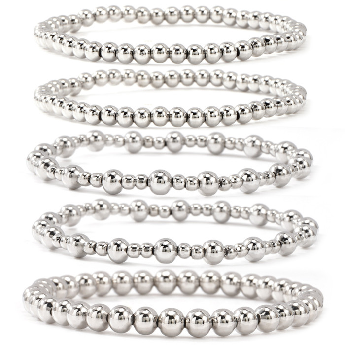 Hot-Selling Ancient Silver Elastic Geometric Circle Bracelet Adjustable Stackable Beaded Chain Amazon Exclusive, Neck...