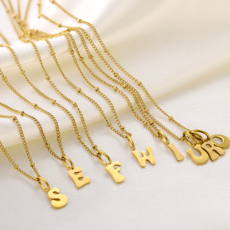 Cross-Border Amazon Stainless Steel 26 English Fat Body Letter Pendant Gold-Plated DIY Necklace Earring Accessories Wholesale
