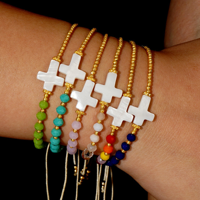 Crystal Bead Cross Shell Bracelet Summer Beach Style Hot Item Stall Treasure Hand Jewelry Bracelet Wholesale