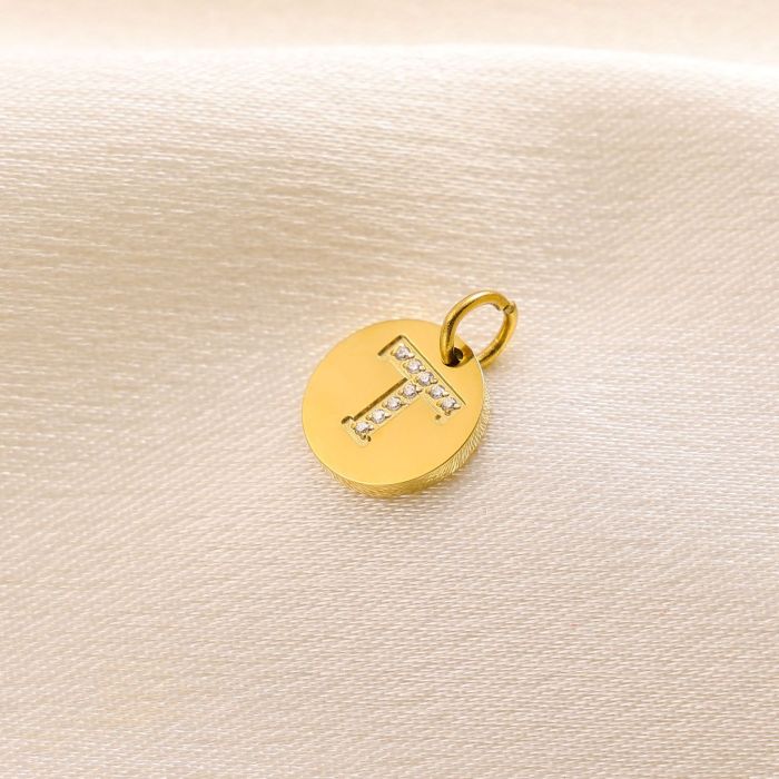Hot-Selling Fashion Simple Light Luxury Versatile 14K Round Pendant with Stone-Studded Letter Pendant Accessories f...