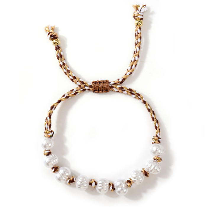 European and American Cross-Border Hand-Cranked Hemp Rope Bracelet White Punch Thread Imitation Pearl Black and White Versatile Hand Jewelry