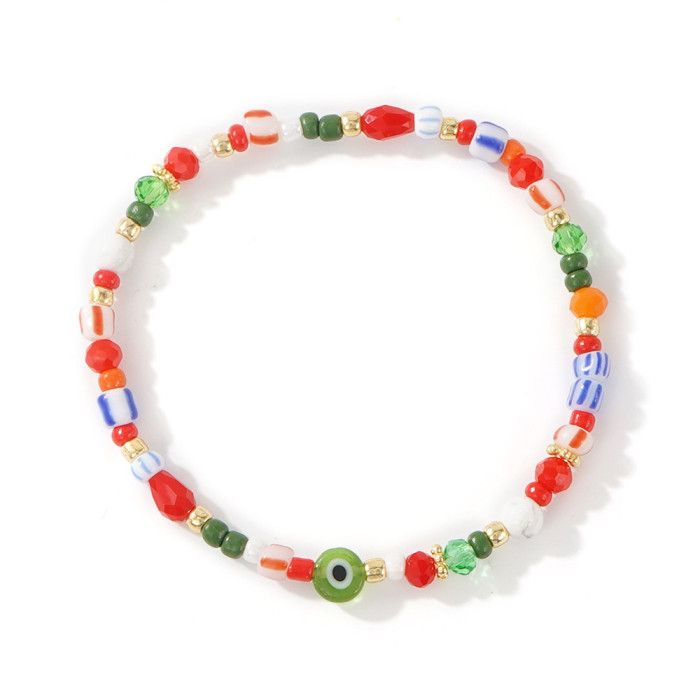 Hot-Selling Mixed Color Glass Bracelet Fashionable Versatile Exotic Style Colorful Crystal Bracelet Eye Design for St...