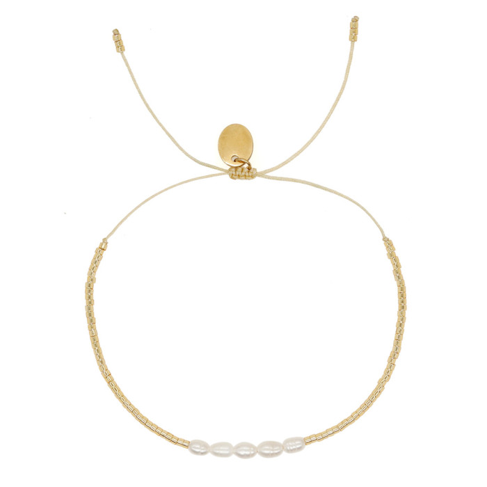 French Style Light Luxury Pearl Beaded Bracelet INS Gold Bead Color Retention Fashionable Women's Elastic Bracelet Wholesale