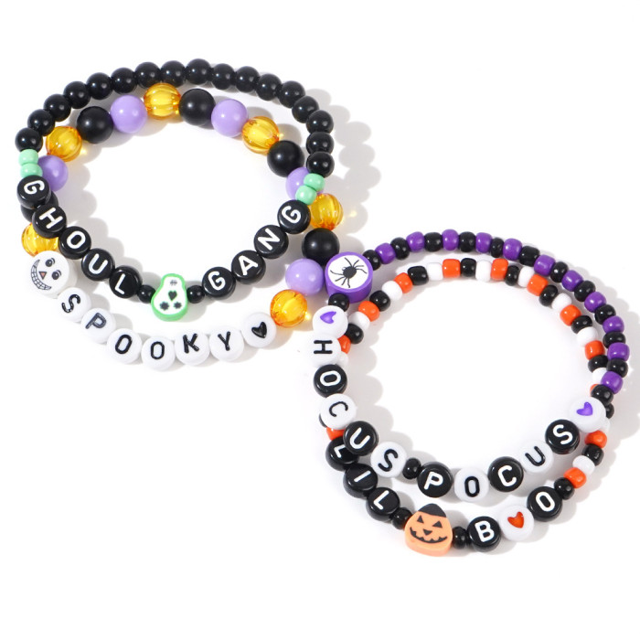 Halloween Pumpkin Ghost Hand-painted Beaded Bracelet DIY Creative Ghost Theme Exclusive In-stock Jewelry