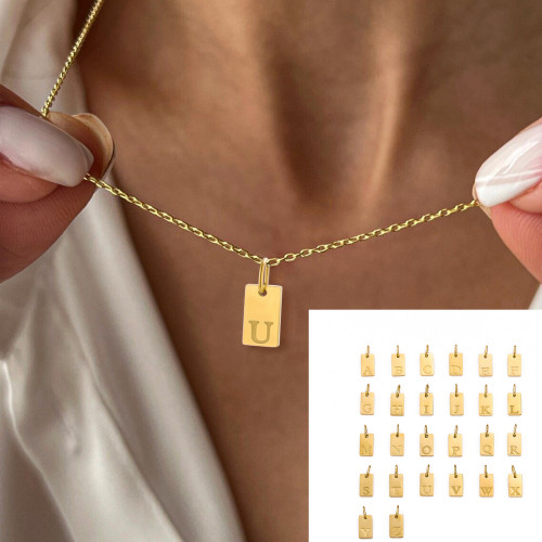 Cross-Border Hot Selling 26 English Alphabet Pendant Accessories Stainless Steel Gold-Plated Charms DIY Jewelry Accessories Wholesale