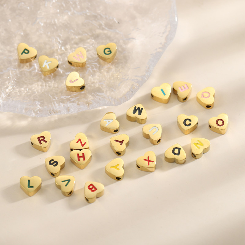Cross-Border Hot Selling Small Exquisite Simple 14K Oil Drop Heart English Letter Titanium Steel Pendant Accessories Daily Matching