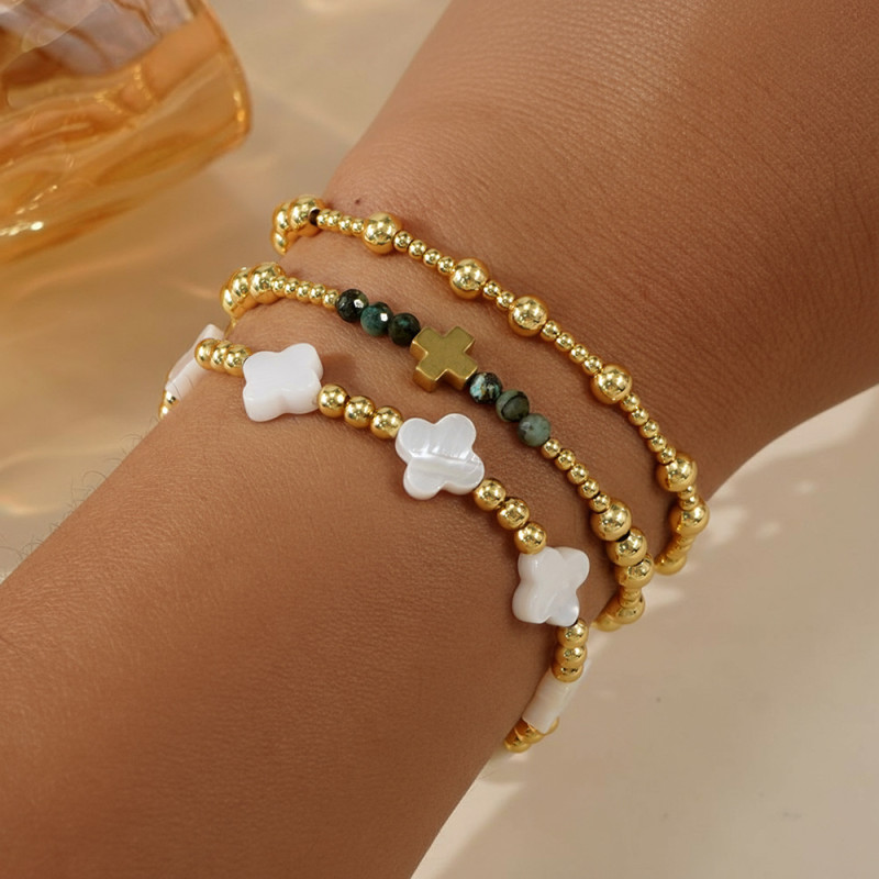 Amazon Cross-Border Cross Four-Leaf Clover Gold Bead Elastic Bracelet Simple Niche Design Jewelry