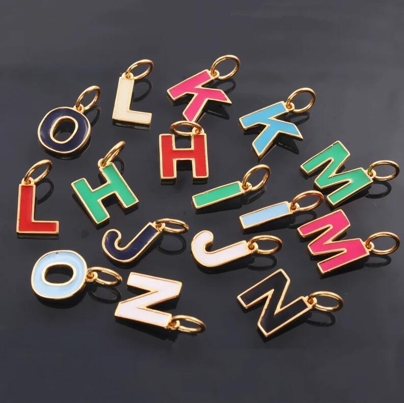 European and American Hot-Selling New DIY Accessories Oil-Drip Colorful English A-Z Letter Plate Titanium Steel Pendant